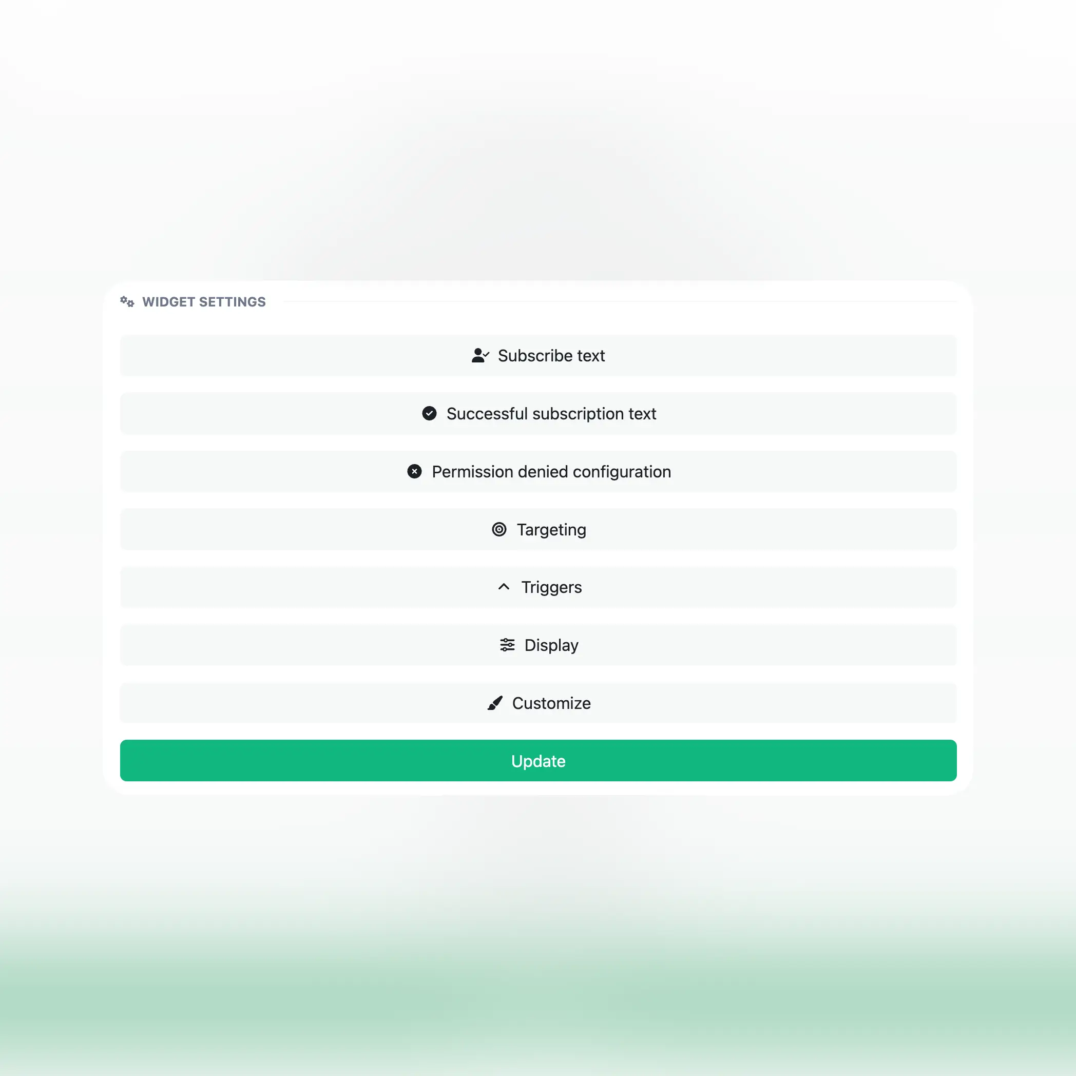 Captura de tela da página de configurações avançadas do aplicativo para sites